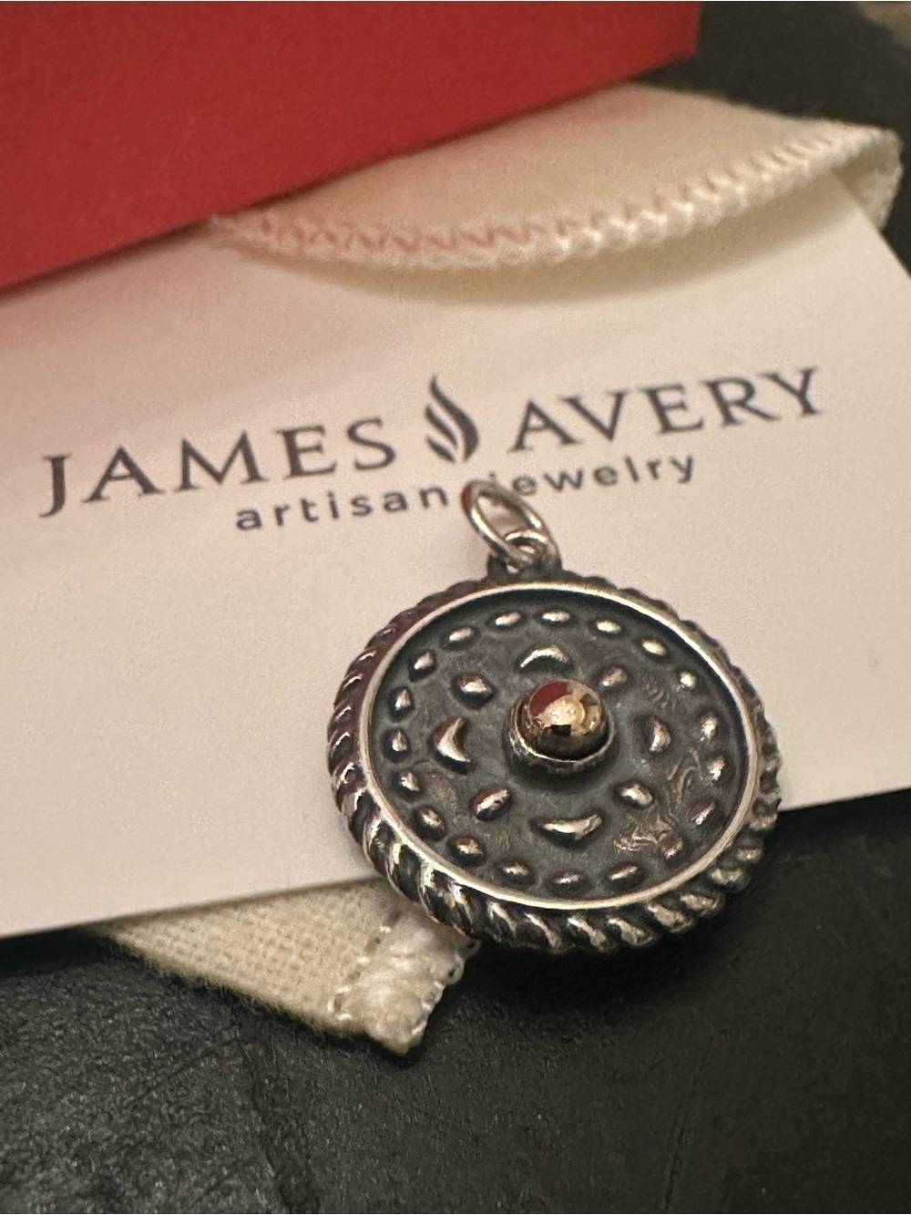 James Avery Oxidized Silver Round Medallion Pendant with Gold Dot